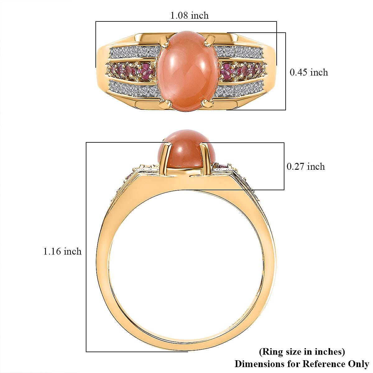 Peach Moonstone and Multi Gemstone Men's Ring in Vermeil Yellow Gold Over Sterling Silver (Size 10.0) 3.50 ctw