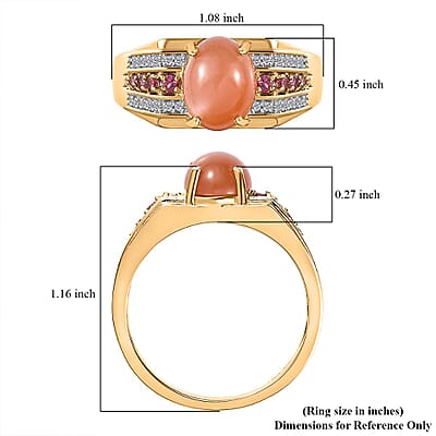 Peach Moonstone and Multi Gemstone Men's Ring in Vermeil Yellow Gold Over Sterling Silver (Size 10.0) 3.50 ctw