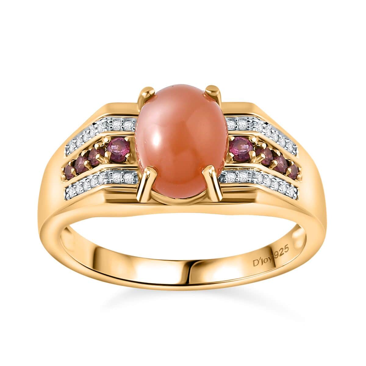 Peach Moonstone and Multi Gemstone Men's Ring in Vermeil Yellow Gold Over Sterling Silver (Size 12.0) 3.50 ctw image number 0