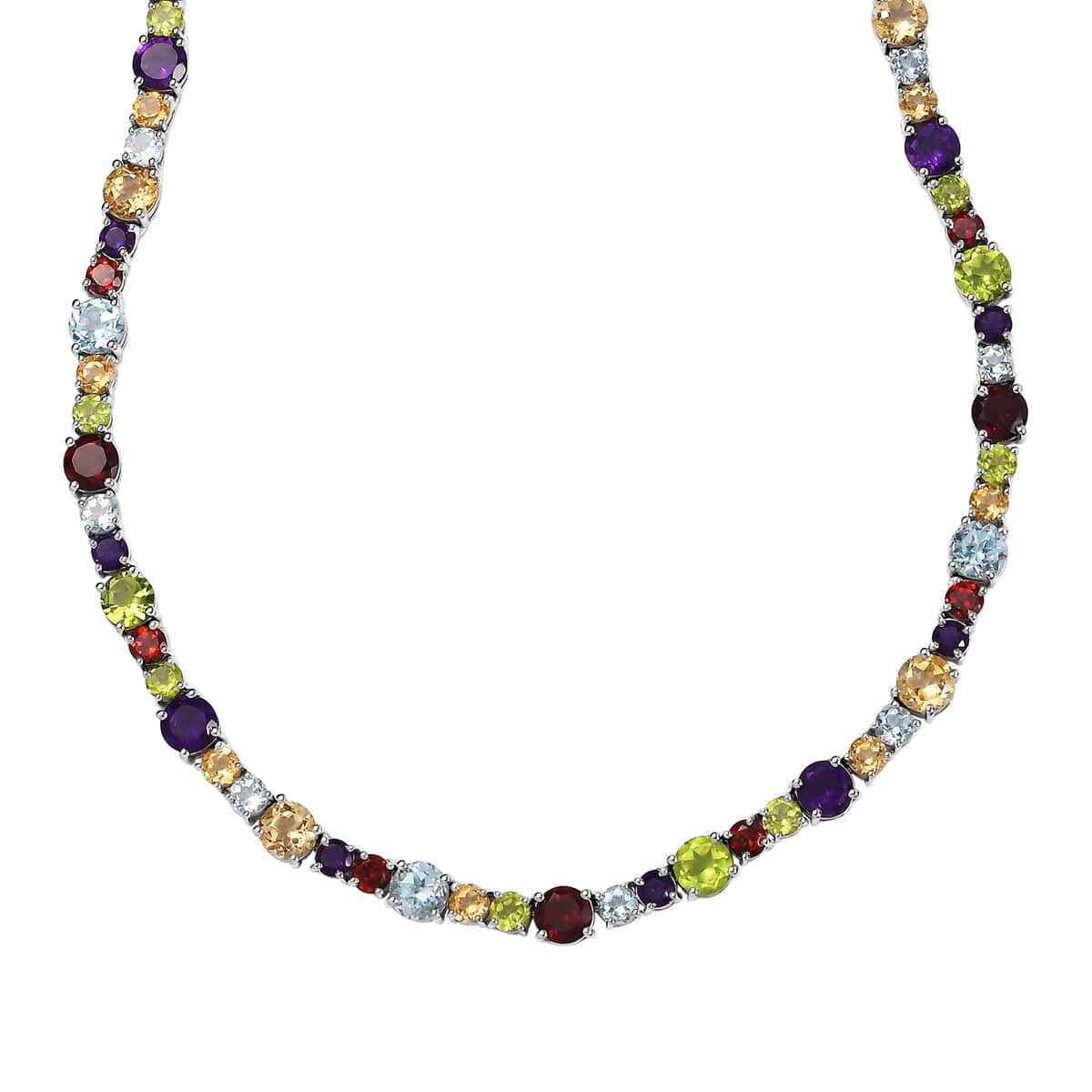 Multi Gemstone Necklace 18 Inches in Platinum Over Sterling Silver 45.00 ctw image number 0