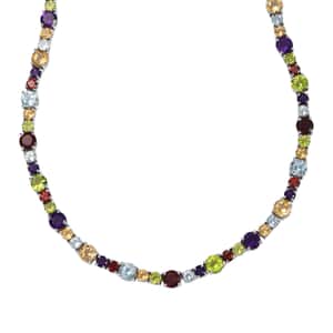 Multi Gemstone Necklace 18 Inches in Platinum Over Sterling Silver 45.00 ctw