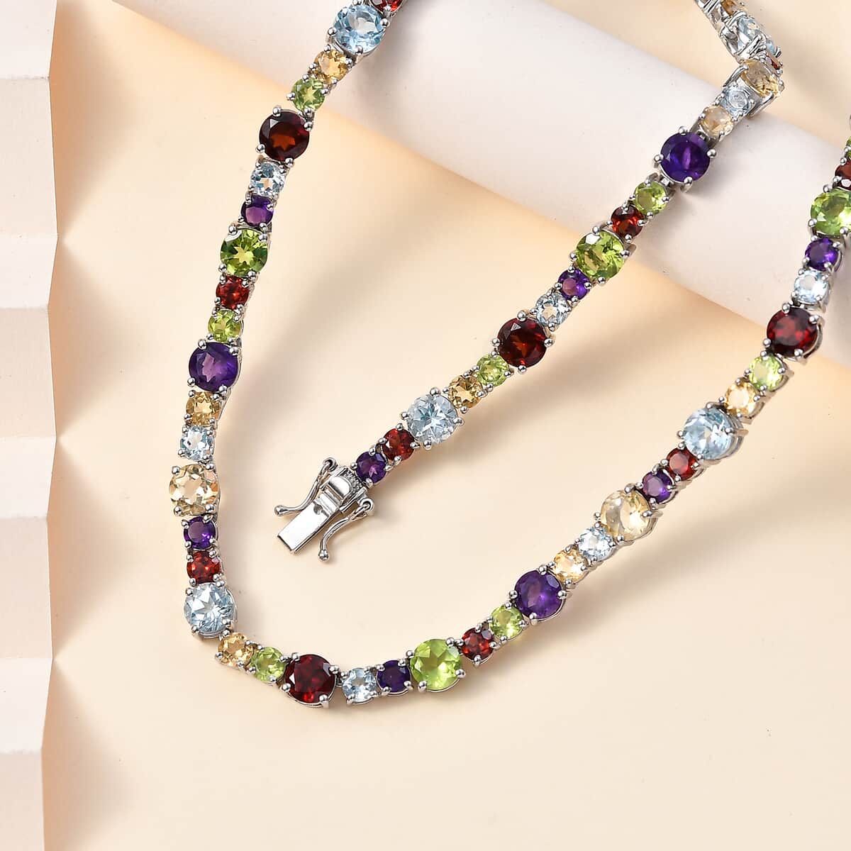 Multi Gemstone Necklace 18 Inches in Platinum Over Sterling Silver 45.00 ctw image number 1
