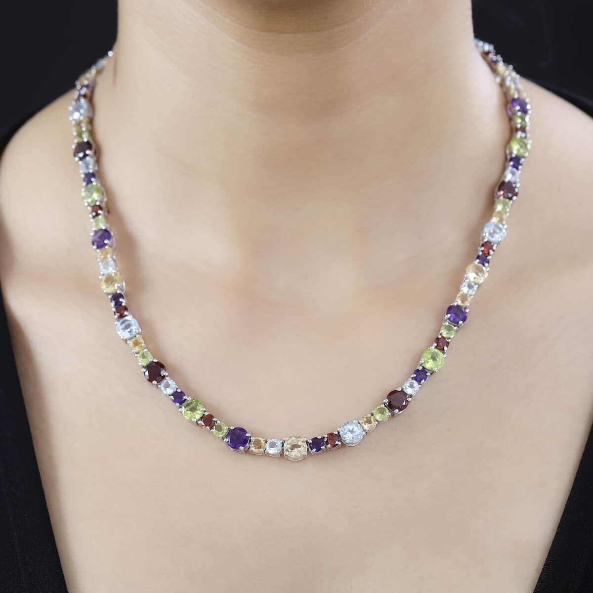 Multi Gemstone Necklace 18 Inches in Platinum Over Sterling Silver 45.00 ctw image number 2