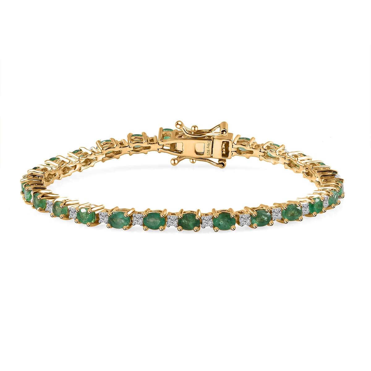 Premium Kagem Zambian Emerald and Moissanite Bracelet in Vermeil Yellow Gold Over Sterling Silver (6.50 In) 5.80 ctw image number 0