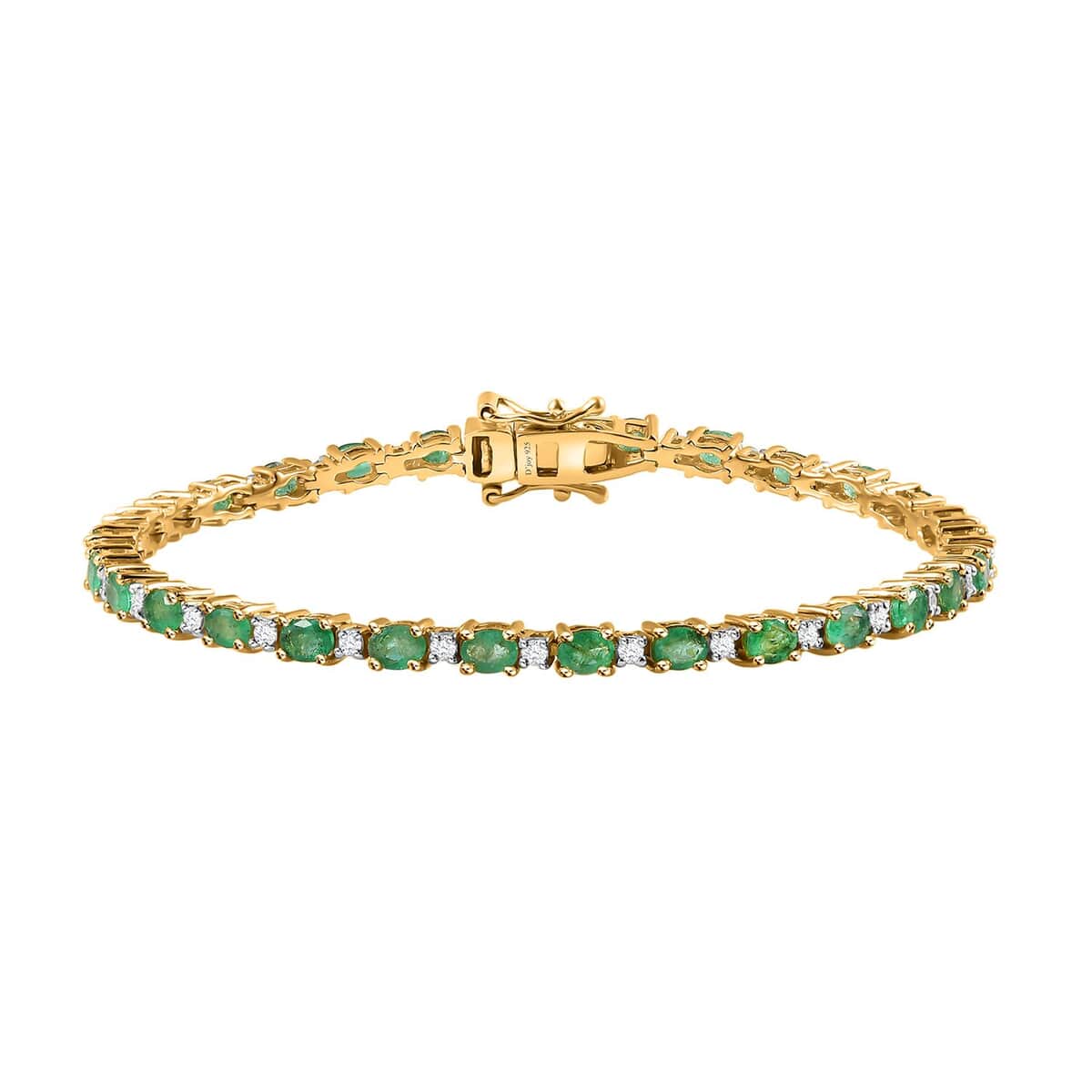 Premium Kagem Zambian Emerald and Moissanite Bracelet in Vermeil Yellow Gold Over Sterling Silver (7.25 In) 6.20 ctw image number 0