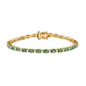 Premium Kagem Zambian Emerald and Moissanite Bracelet in Vermeil Yellow Gold Over Sterling Silver (7.25 In) 6.20 ctw