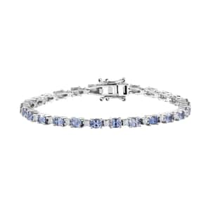 Premium Ceylon Blue Sapphire and Moissanite Bracelet in Platinum Over Sterling Silver (6.50 In) 6.25 ctw