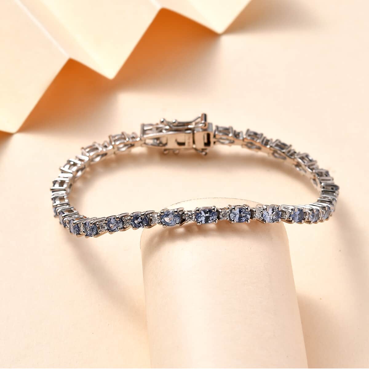 Premium Ceylon Blue Sapphire and Moissanite Bracelet in Platinum Over Sterling Silver (6.50 In) 6.25 ctw image number 1