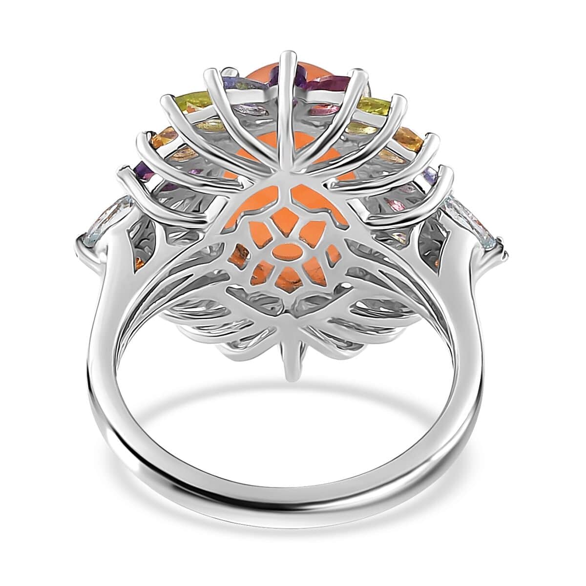 Peach Moonstone and Multi Gemstone Cocktail Ring in Platinum Over Sterling Silver (Size 7.0) 8.70 ctw image number 4