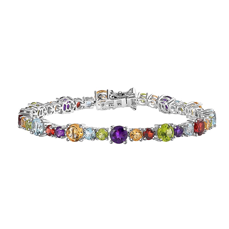 Multi Gemstone Bracelet in Platinum Over Sterling Silver (7.25 In) 16.75 ctw