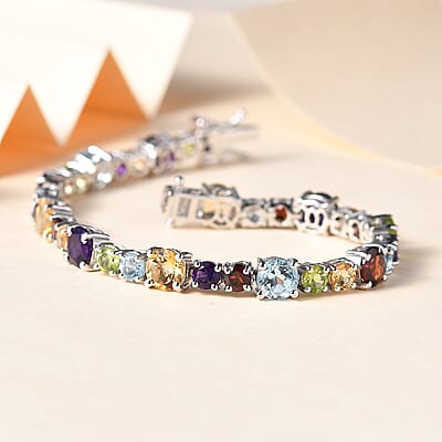 Multi Gemstone Bracelet in Platinum Over Sterling Silver (7.25 In) 16.75 ctw