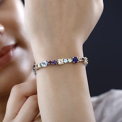 Multi Gemstone Bracelet in Platinum Over Sterling Silver (7.25 In) 16.75 ctw