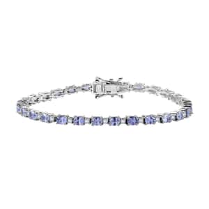 Premium Ceylon Blue Sapphire and Moissanite Bracelet in Platinum Over Sterling Silver (7.25 In) 6.70 ctw