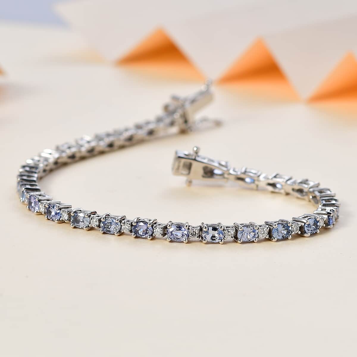 Premium Ceylon Blue Sapphire and Moissanite Bracelet in Platinum Over Sterling Silver (7.25 In) 6.70 ctw image number 1