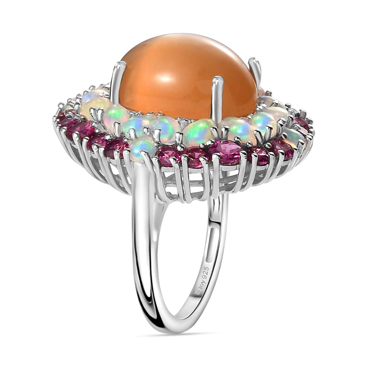 Peach Moonstone and Multi Gemstone Cocktail Ring in Platinum Over Sterling Silver (Size 10.0) 23.00 ctw image number 3