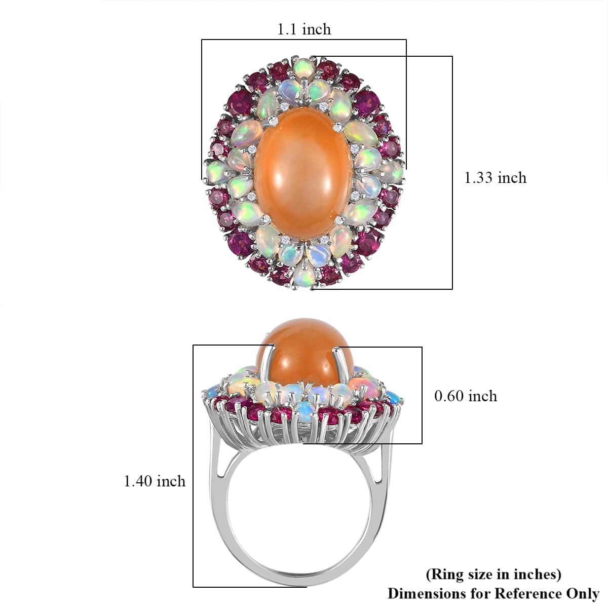 Peach Moonstone and Multi Gemstone Cocktail Ring in Platinum Over Sterling Silver (Size 10.0) 22.25 ctw image number 5