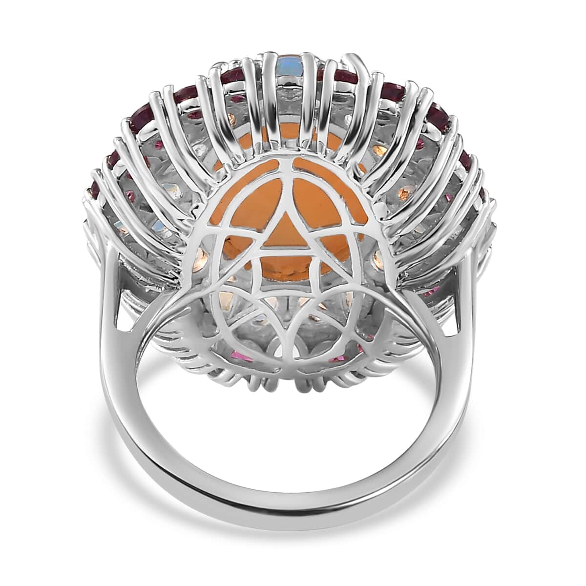 Peach Moonstone and Multi Gemstone Cocktail Ring in Platinum Over Sterling Silver (Size 6.0) 22.25 ctw image number 4