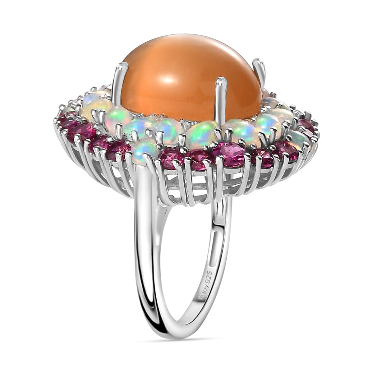 Peach Moonstone and Multi Gemstone Cocktail Ring in Platinum Over Sterling Silver (Size 7.0) 22.25 ctw image number 3