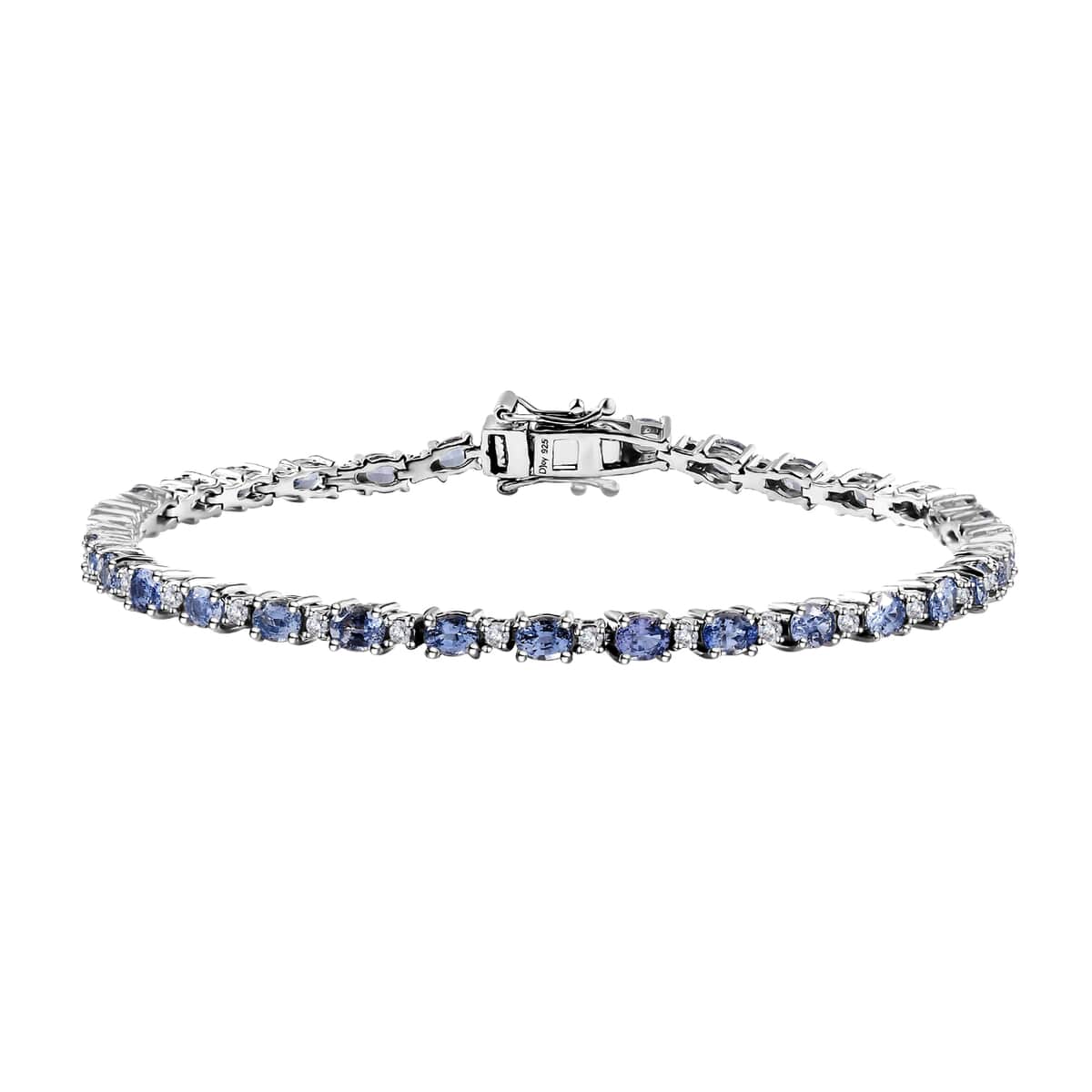 Premium Ceylon Blue Sapphire and Moissanite Bracelet in Platinum Over Sterling Silver (8.00 In) 7.70 ctw image number 0