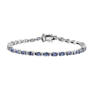 Premium Ceylon Blue Sapphire and Moissanite Bracelet in Platinum Over Sterling Silver (8.00 In) 7.70 ctw