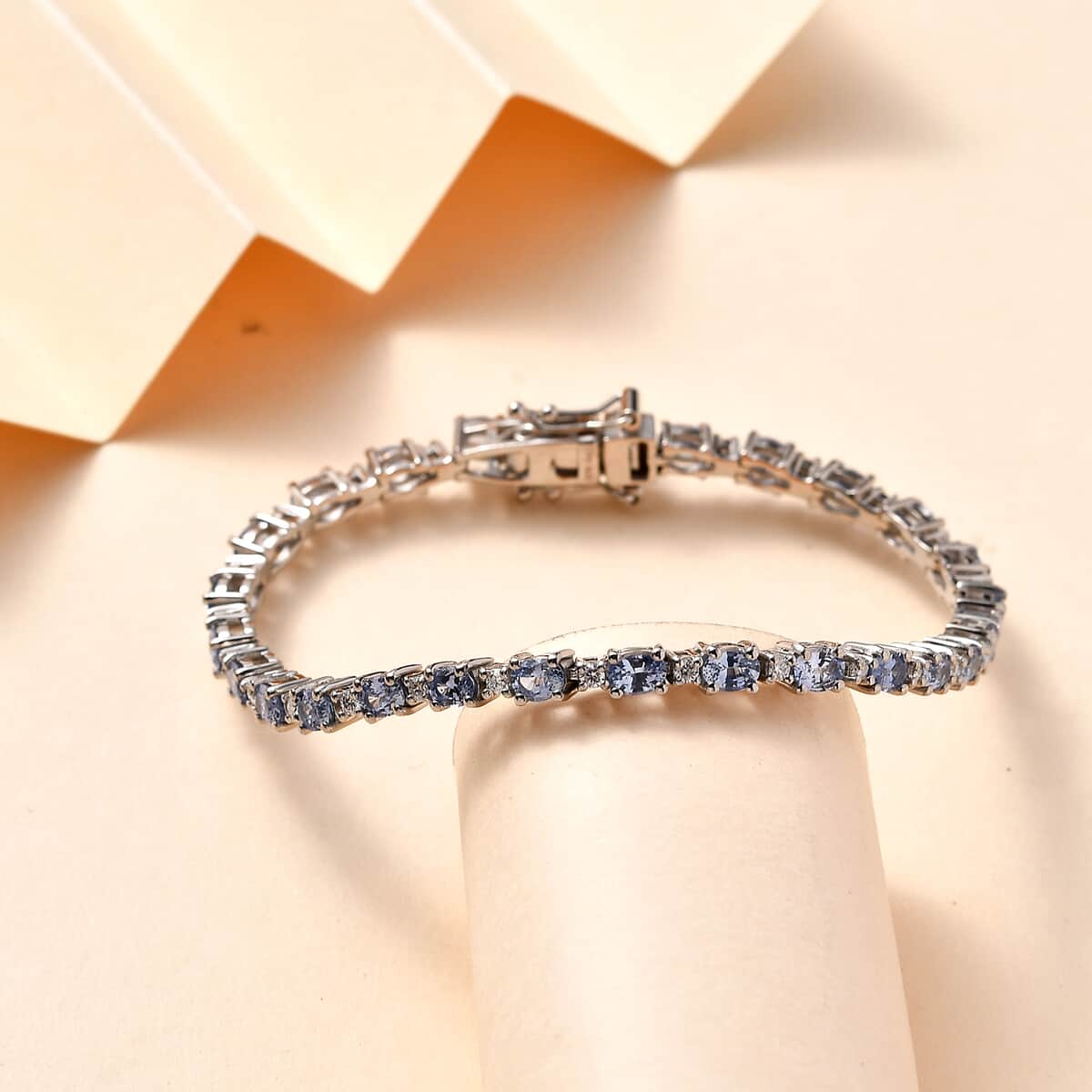 Premium Ceylon Blue Sapphire and Moissanite Bracelet in Platinum Over Sterling Silver (8.00 In) 7.70 ctw image number 1