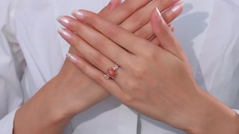 Peach Moonstone, White Topaz Celestial Ring in Vermeil RG Over Sterling Silver (Size 10.0) 3.90 ctw