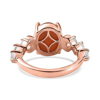 Peach Moonstone and White Topaz Celestial Ring in Vermeil Rose Gold Over Sterling Silver (Size 10.0) 3.90 ctw