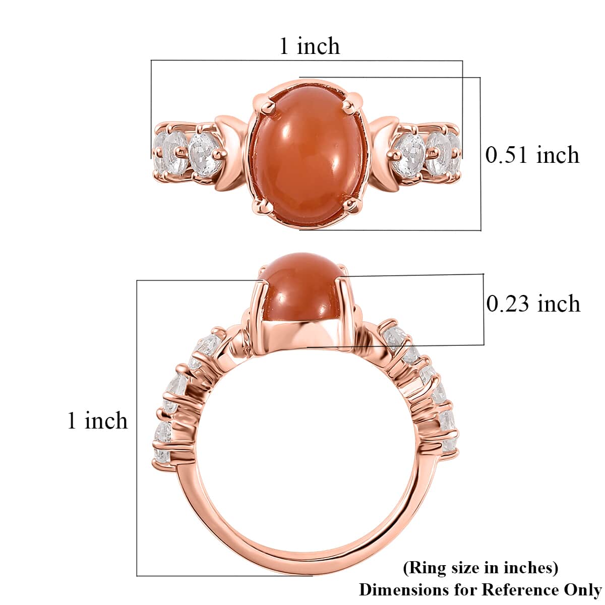 Peach Moonstone and White Topaz Celestial Ring in Vermeil Rose Gold Over Sterling Silver (Size 10.0) 3.90 ctw image number 5