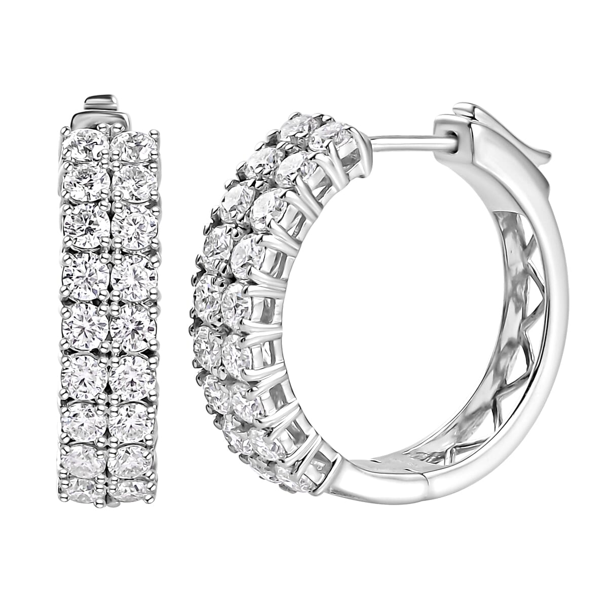 Moissanite 3.10 ctw Hoop Earrings in Platinum Over Sterling Silver image number 0