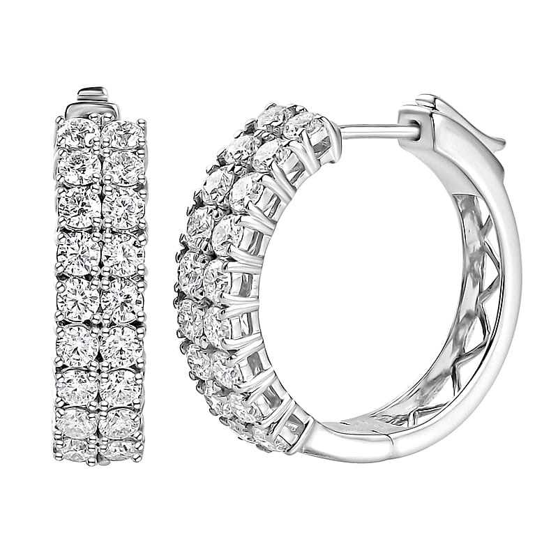 D'Joy Moissanite 3.10 ctw Hoop Earrings in Platinum Over Sterling Silver