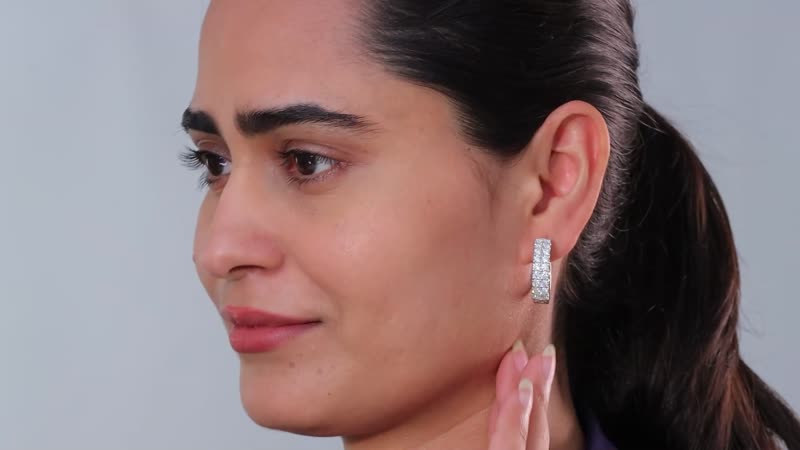 Moissanite 3.10 ctw Hoop Earrings in Platinum Over Sterling Silver
