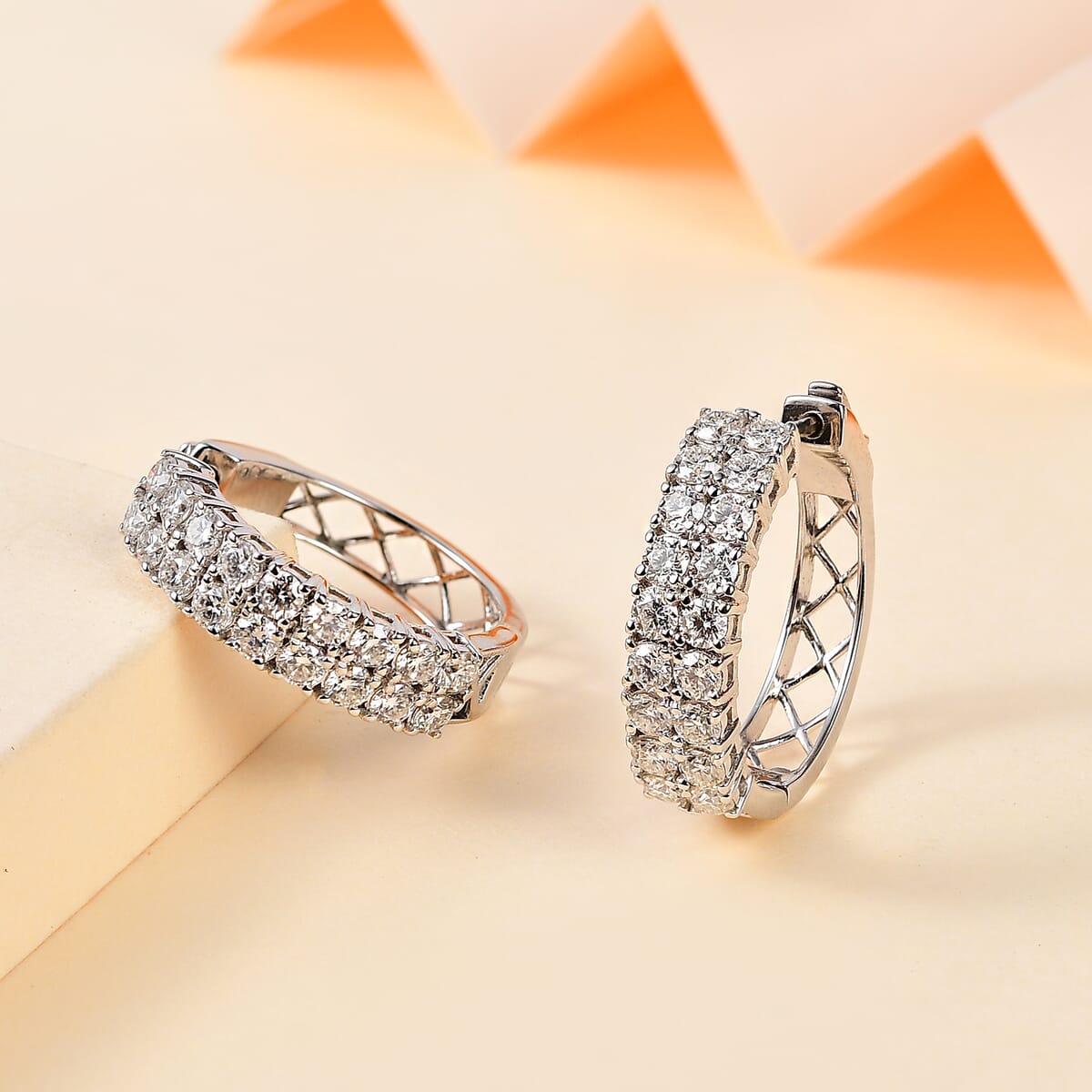 Moissanite 3.10 ctw Hoop Earrings in Platinum Over Sterling Silver image number 1