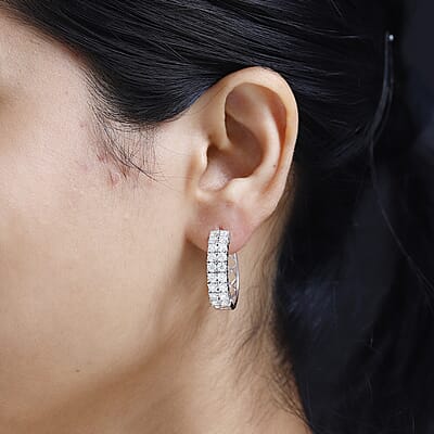 D'Joy Moissanite 3.10 ctw Hoop Earrings in Platinum Over Sterling Silver