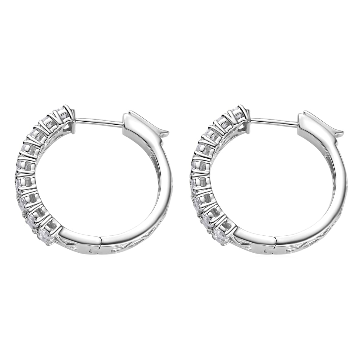 Moissanite 3.10 ctw Hoop Earrings in Platinum Over Sterling Silver image number 3