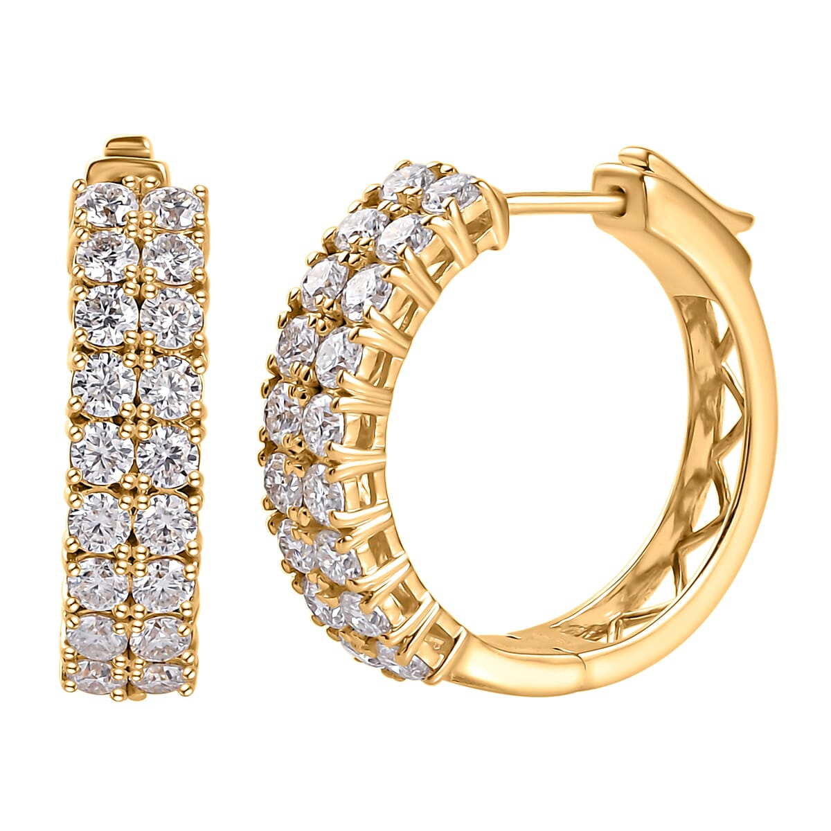 Moissanite 3.10 ctw Hoop Earrings in Vermeil Yellow Gold Over Sterling Silver image number 0