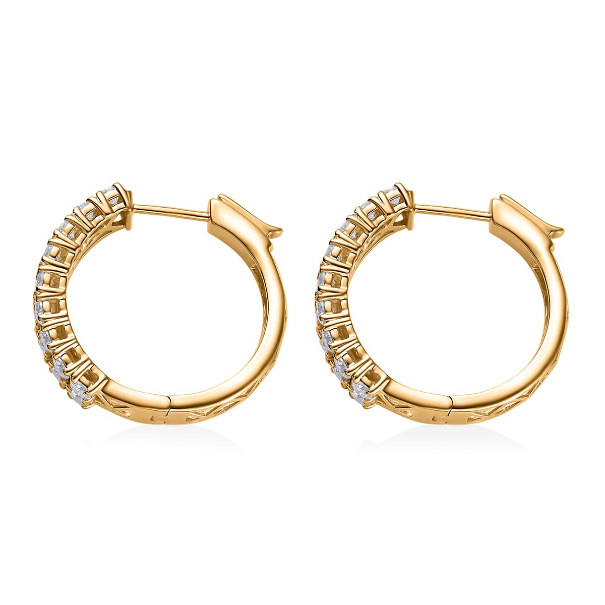 Moissanite 3.10 ctw Hoop Earrings in Vermeil Yellow Gold Over Sterling Silver image number 3