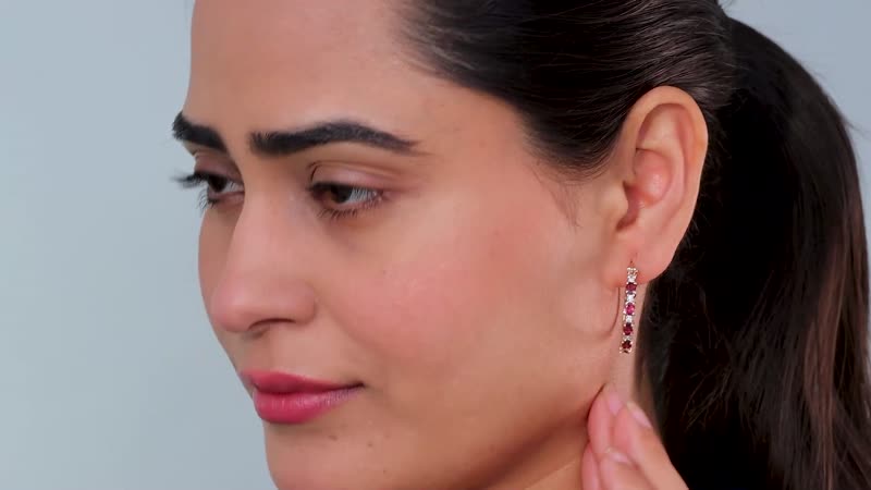 Premium Ouro Fino Rubellite and Moissanite Hoop Earrings in Vermeil Rose Gold Over Sterling Silver 1.90 ctw