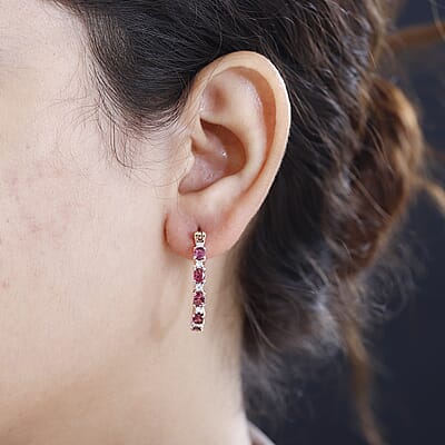 Premium Ouro Fino Rubellite and Moissanite Hoop Earrings in Vermeil Rose Gold Over Sterling Silver 1.90 ctw