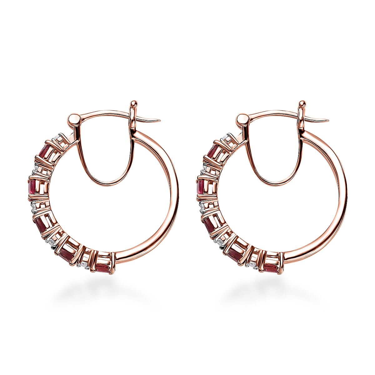 Premium Ouro Fino Rubellite and Moissanite Hoop Earrings in Vermeil Rose Gold Over Sterling Silver 1.90 ctw