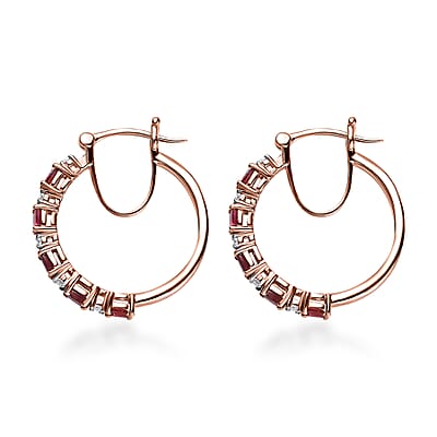 Premium Ouro Fino Rubellite and Moissanite Hoop Earrings in Vermeil Rose Gold Over Sterling Silver 1.90 ctw