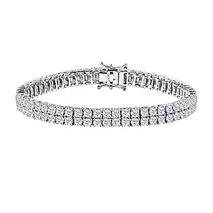 D'Joy Moissanite 2 Row Tennis Bracelet in Platinum Over Sterling Silver (7.25 In) 9.60 ctw