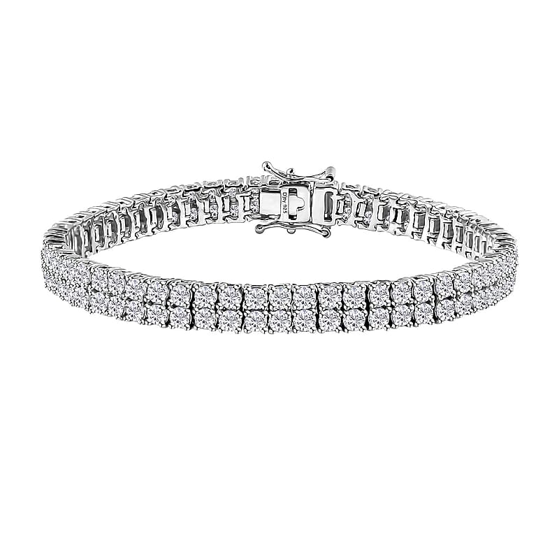 D'Joy Moissanite 2 Row Tennis Bracelet in Platinum Over Sterling Silver (7.25 In) 9.60 ctw