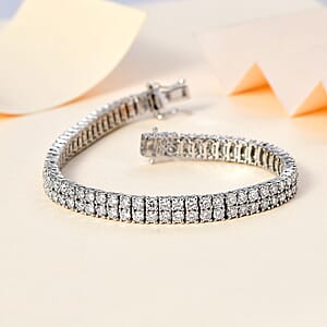 D'Joy Moissanite 2 Row Tennis Bracelet in Platinum Over Sterling Silver (7.25 In) 9.60 ctw