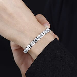 D'Joy Moissanite 2 Row Tennis Bracelet in Platinum Over Sterling Silver (7.25 In) 9.60 ctw