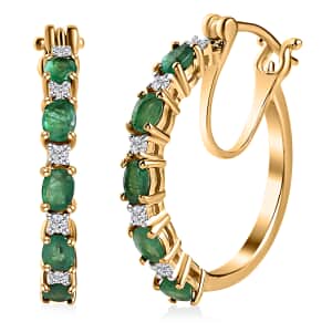 Premium Kagem Zambian Emerald and Moissanite Hoop Earrings in Vermeil Yellow Gold Over Sterling Silver 1.90 ctw