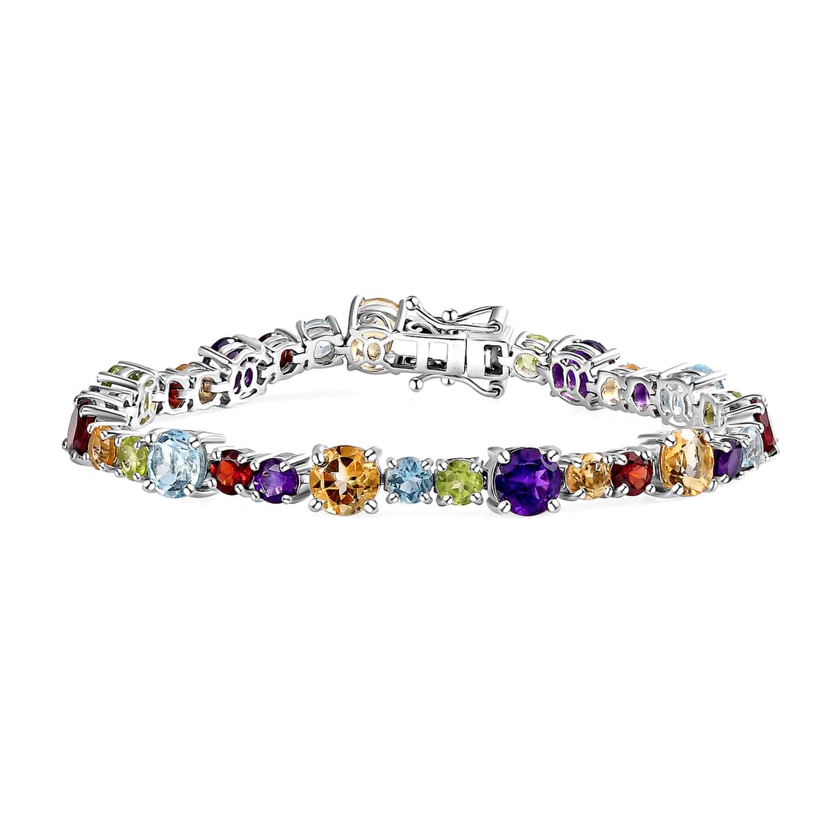 Multi Gemstone Bracelet in Platinum Over Sterling Silver (6.50 In) 15.00 ctw image number 0