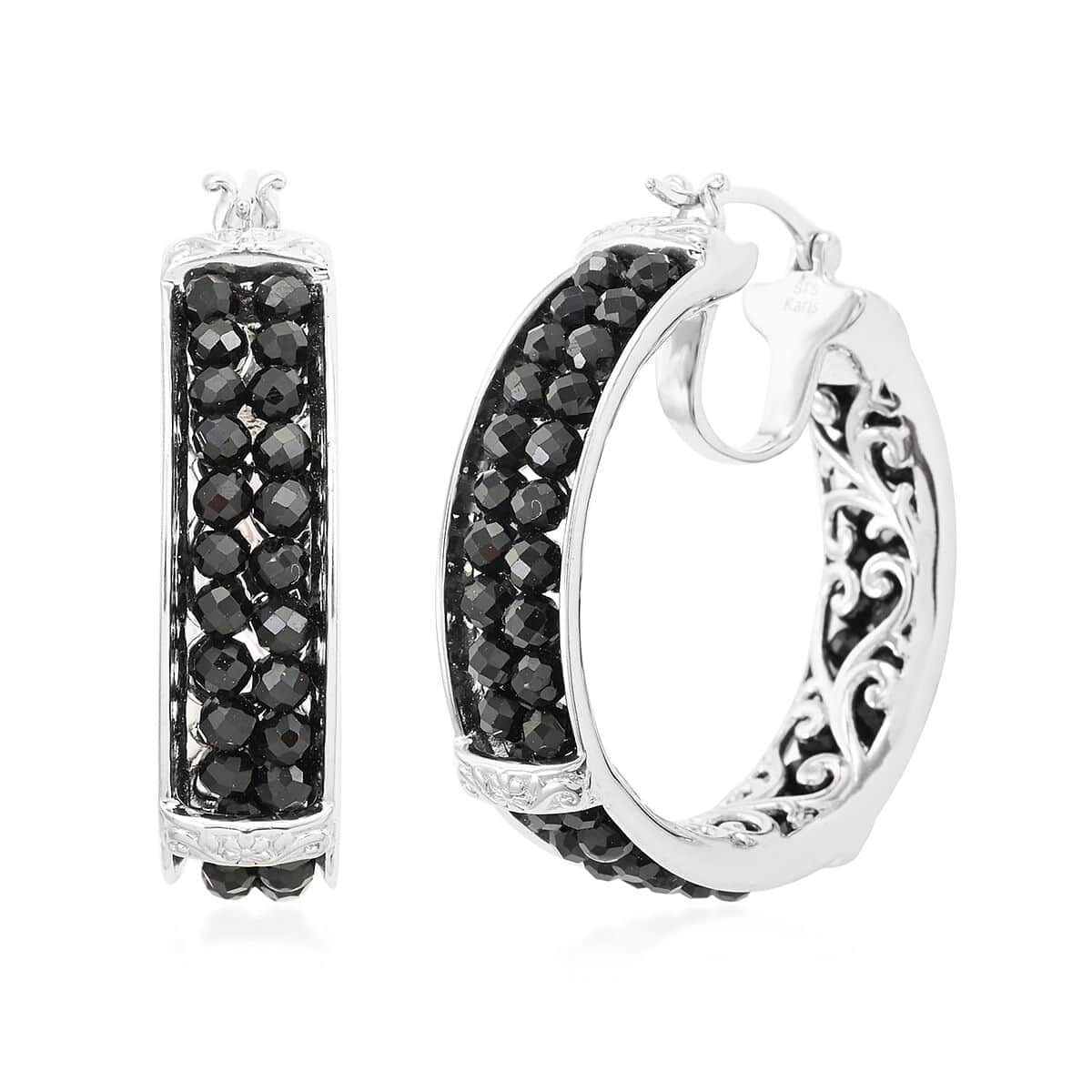 Karis Thai Black Spinel Hoop Earrings in Platinum Bond 14.00 ctw image number 0