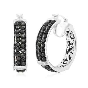 Karis Thai Black Spinel Hoop Earrings in Platinum Bond 14.00 ctw