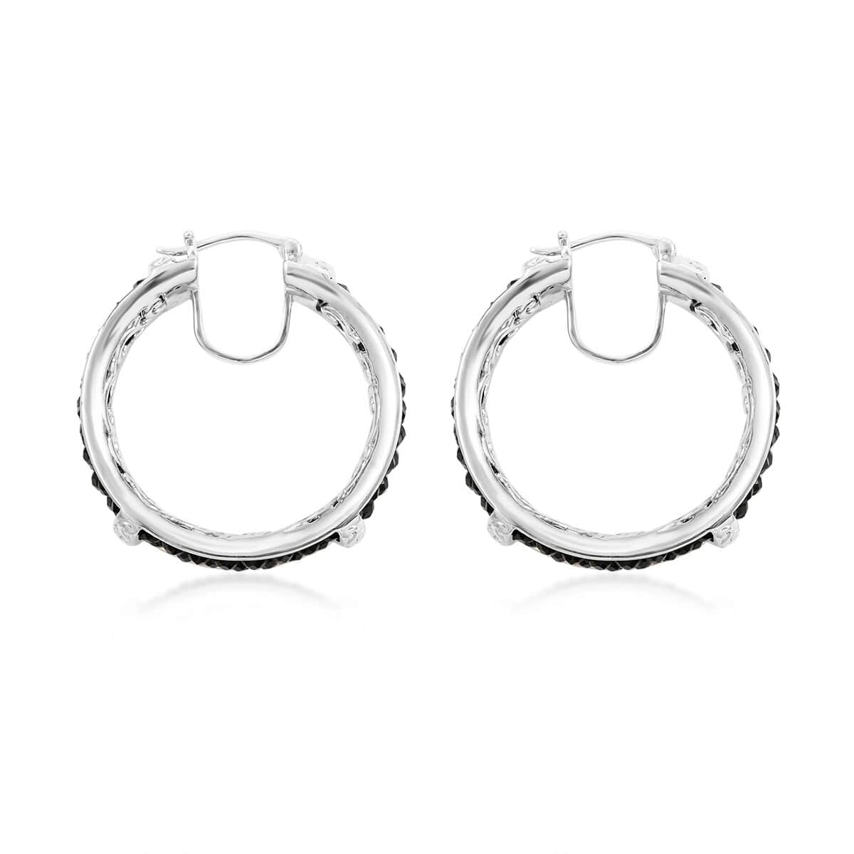 Karis Thai Black Spinel Hoop Earrings in Platinum Bond 14.00 ctw image number 3