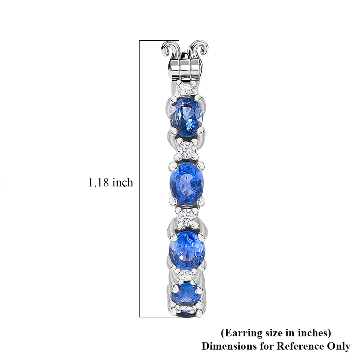Premium Ceylon Blue Sapphire and Moissanite Hoop Earrings in Platinum Over Sterling Silver 2.10 ctw image number 4